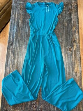 NWOT Teal Flutter-Sleeve Wide-Leg Jumpsuit